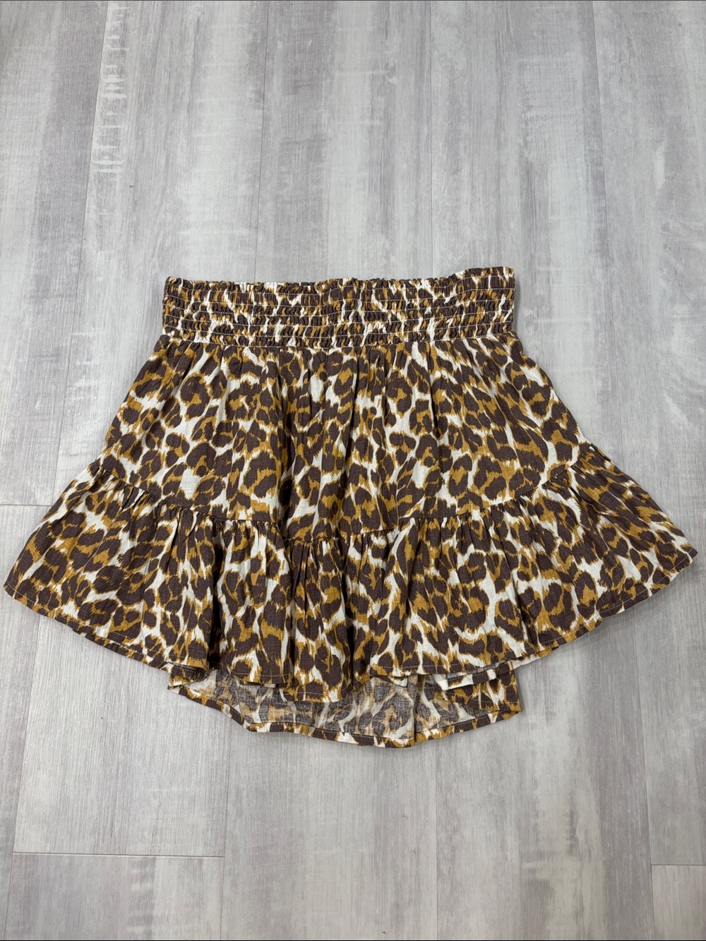 aerie Leopard Print Ruffle Skater Skirt - Brown & Cream & Yellow Medium